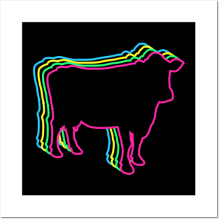 Cow 80s Neon Posters and Art